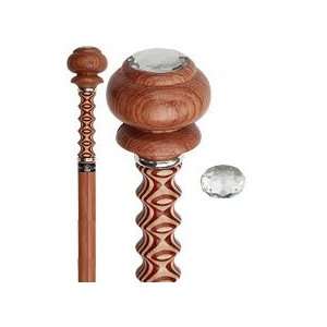   Knob Walking Stick With Pine Inlaid Rosewood Shaft and Silver Collar