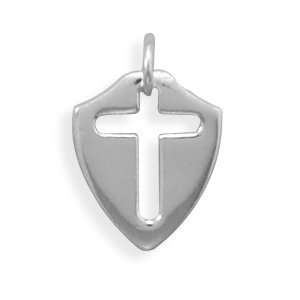  Sterling Silver Shield Charm with Cut Out Cross West 