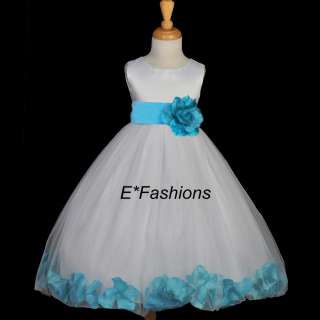 Color White / Turquoise blue Sash with Removable Flower and rose 