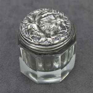  Dresser Jar, Glass w/ Sterling Lid Poinsetta Kitchen 