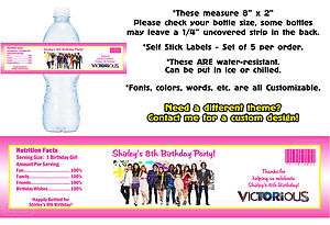 Victorious ~ Printed Water Bottle Labels ~ Birthday Party Favors 