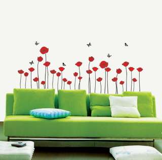 Flowe Wall Decals Red Poppy Removable Vinyl Stickers  