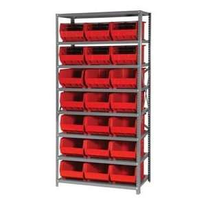   Steel Shelving With 21 Giant Stacking Bins Red