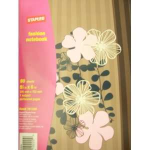    Staples Fashion Notebook ~ Brown with Pink Flowers