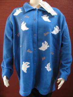   Factory Fleece Jacket Halloween Ghosts Blue Womens Plus Size 1X  