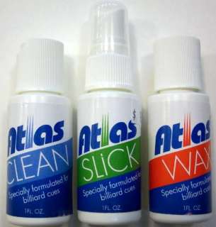 Atlas Complete Cue Shaft Care Kit   Clean, Slick, Wax  