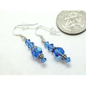  Swarovski Crystal Sterling Silver .925 Earrings BLUE Arts 