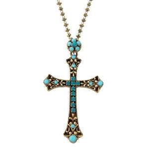 Negrin Cross Pendant with Round Element on Top and Turquoise Swarovski 