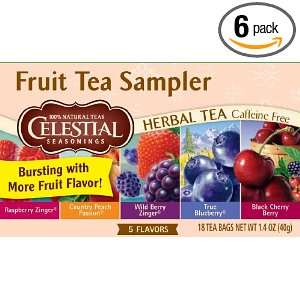   Fruit Tea Sampler (5 Flavors), 18 Count Tea Bags (Pack of 6