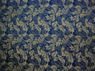 Royal Blue Woven Leaf Drapery Upholstery Fabric  