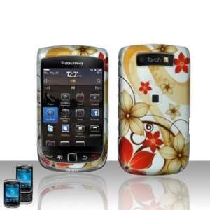  Rubberized Red Flowers BlackBerry Torch 9800 Premium Phone 