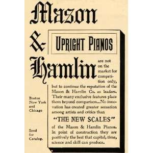  1898 Ad Mason Hamlin Upright Piano Musical Instrument 