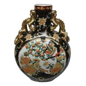  Oriental moon shaped gold filigree satsuma vase with birds 