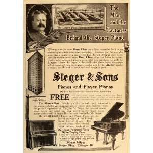 1911 Vintage Ad Steger & Sons Piano Building Factory   Original Print 