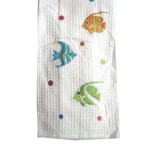  Three Fish   Embroidered 18 X 27 Waffle Weave Kitchen Towel 