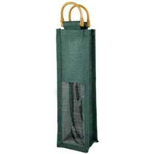   Hunter Green Jute Wine Bags With Wooden Handles 5 Pack